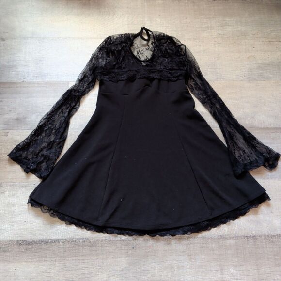 Hot Topic Cosmic Aura Women's Lace Bell-Sleeve Dress Black Sz S/M Gothic - Picture 1 of 6